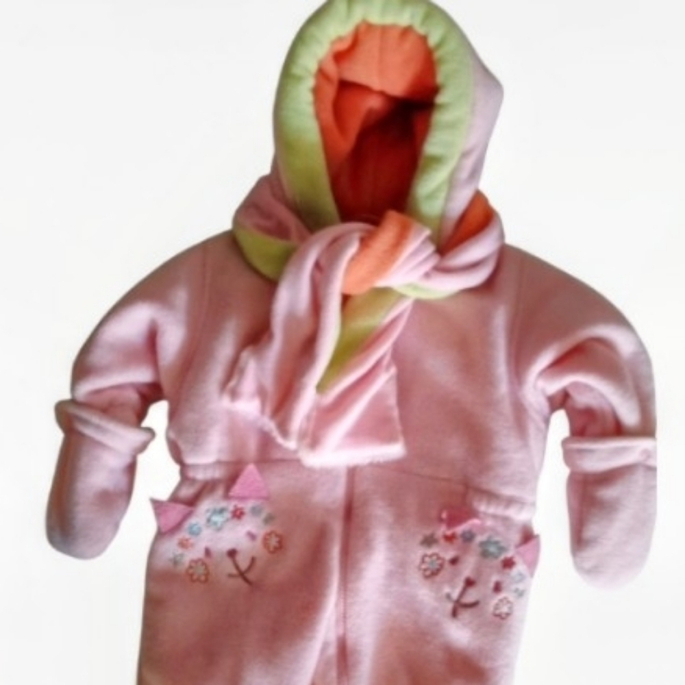 💫Deux Par Deux Baby's Hooded Insulaires Pink Snowsuit w/Scarf 9M